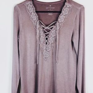 American eagle lace up lavender long sleeve
